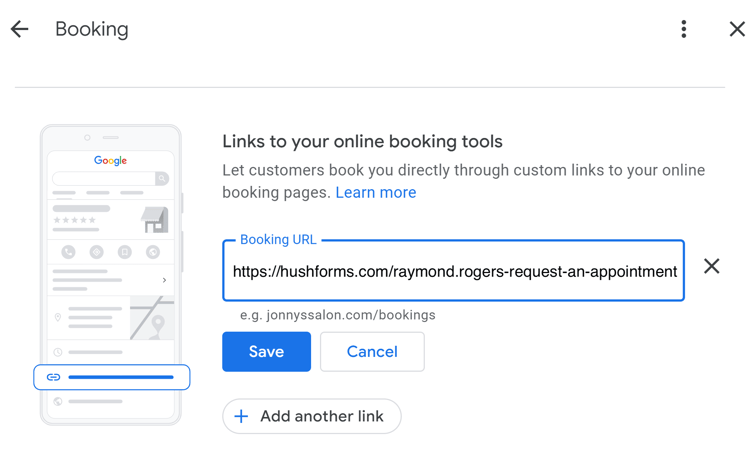 Booking section - Google Business Profile