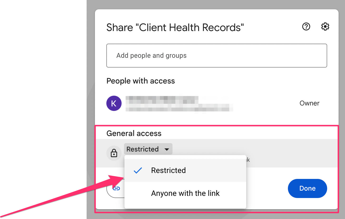 Google Drive - Restricted Sharing Settings