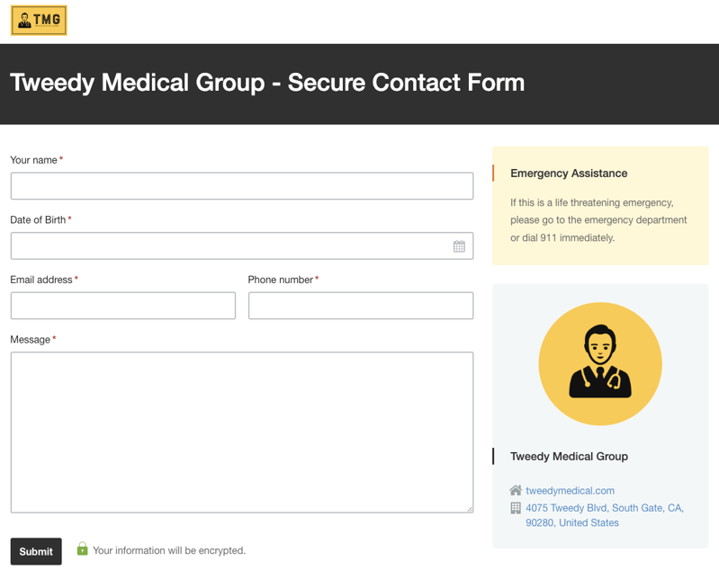 Secure Contact Form from Tweedy Medical Group