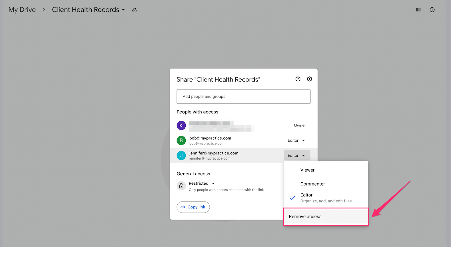 Google Drive - Sharing Settings - Remove Access