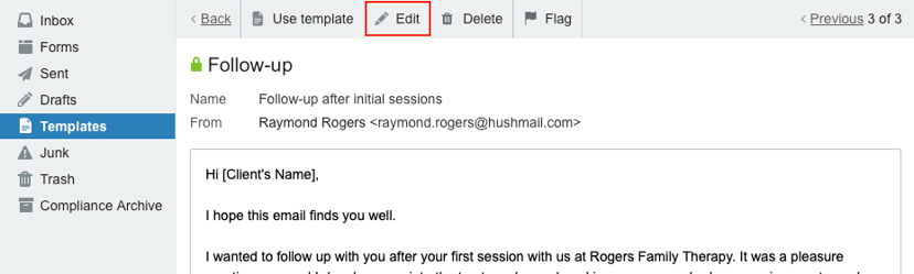 Editing an email template