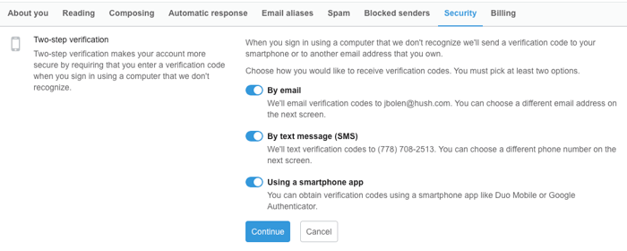 Verification methods - Two step verification