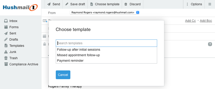 Choose template on the compose screen