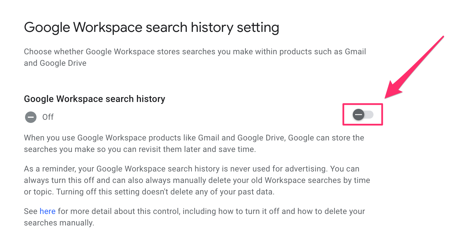 Google Drive - Search History Off