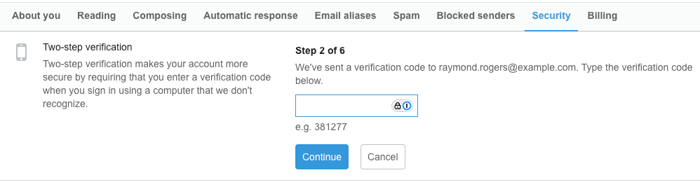 Entering your code - Two-step verification