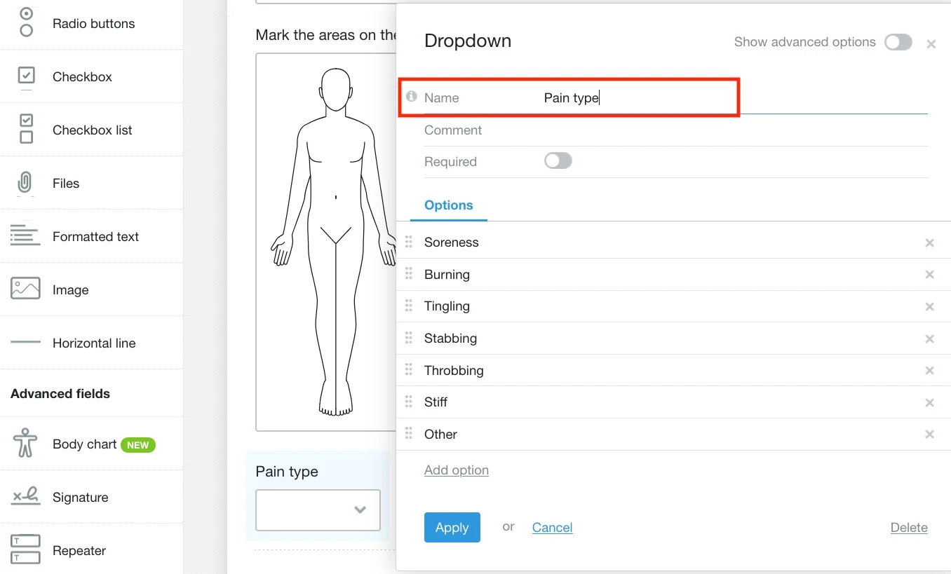 Body chart rename fields FINAL