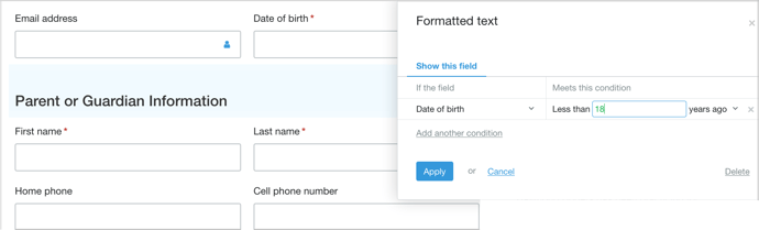 Conditional logic DOB-1