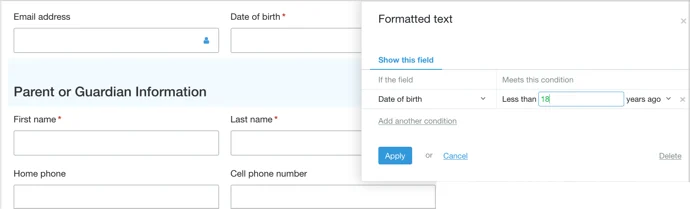 Conditional logic DOB-1