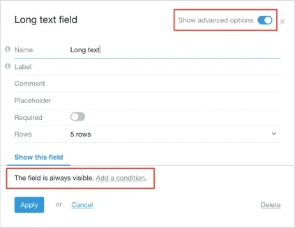 Field conditions in settings