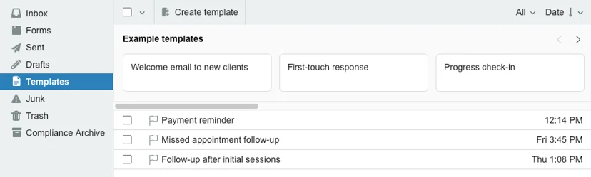 Email templates - Main screen - Hushmail