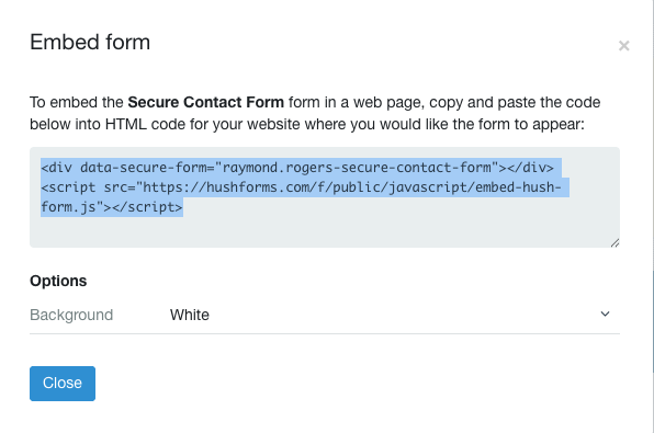 Embed code - Secure contact form