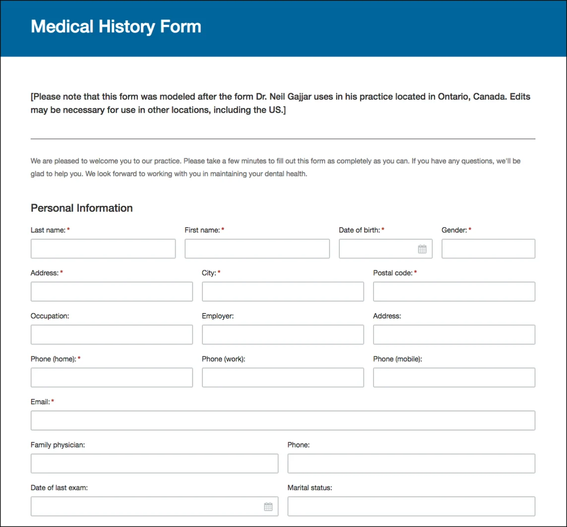 Medical history form